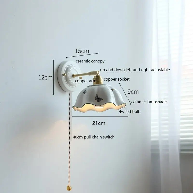 White and gold ceramic led wall light bedroom sconce