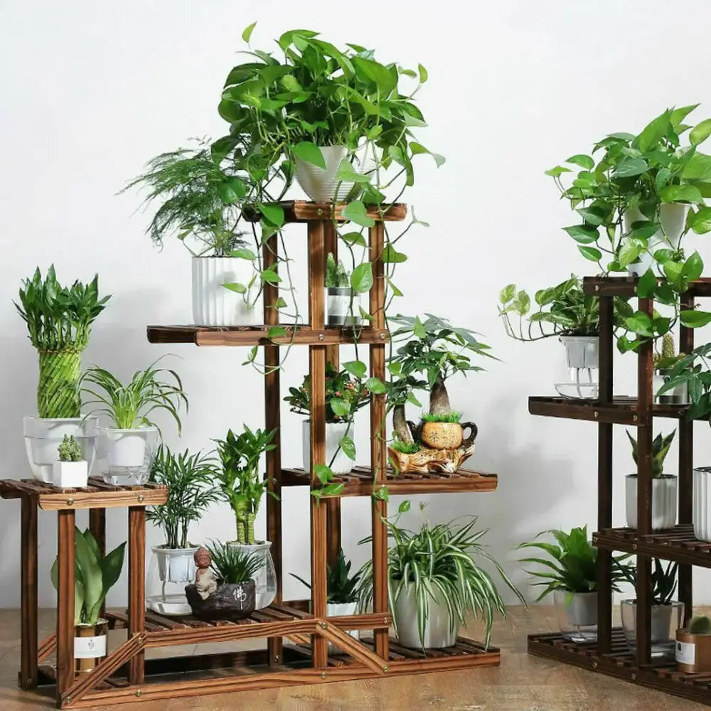 Natural Wood Tiered Plant Stand