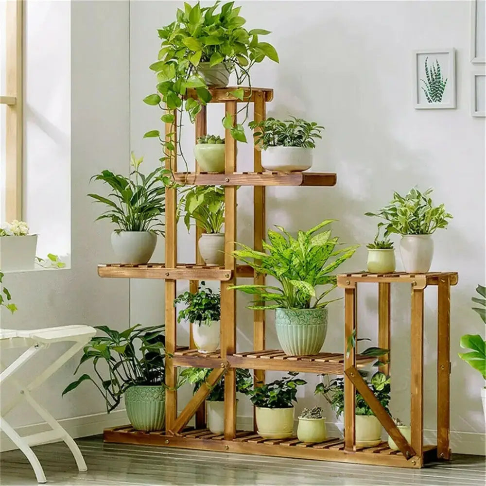 Natural Wood Tiered Plant Stand