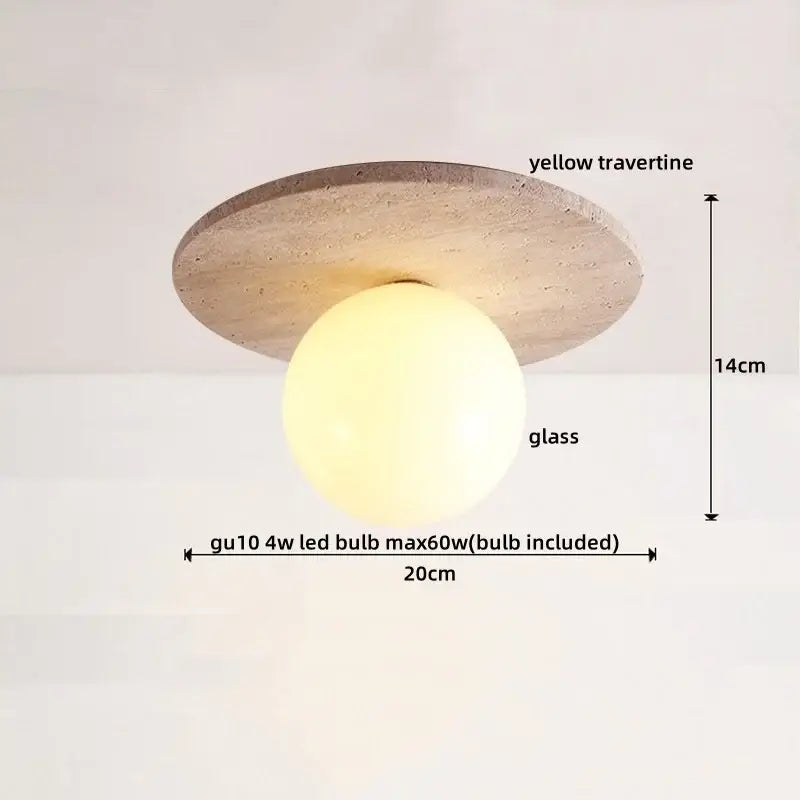 Yellow travertine led ceiling lamp living room frosted glass light