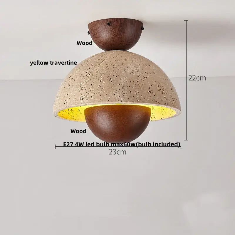 Yellow travertine led ceiling light bedroom textured concrete flush mount