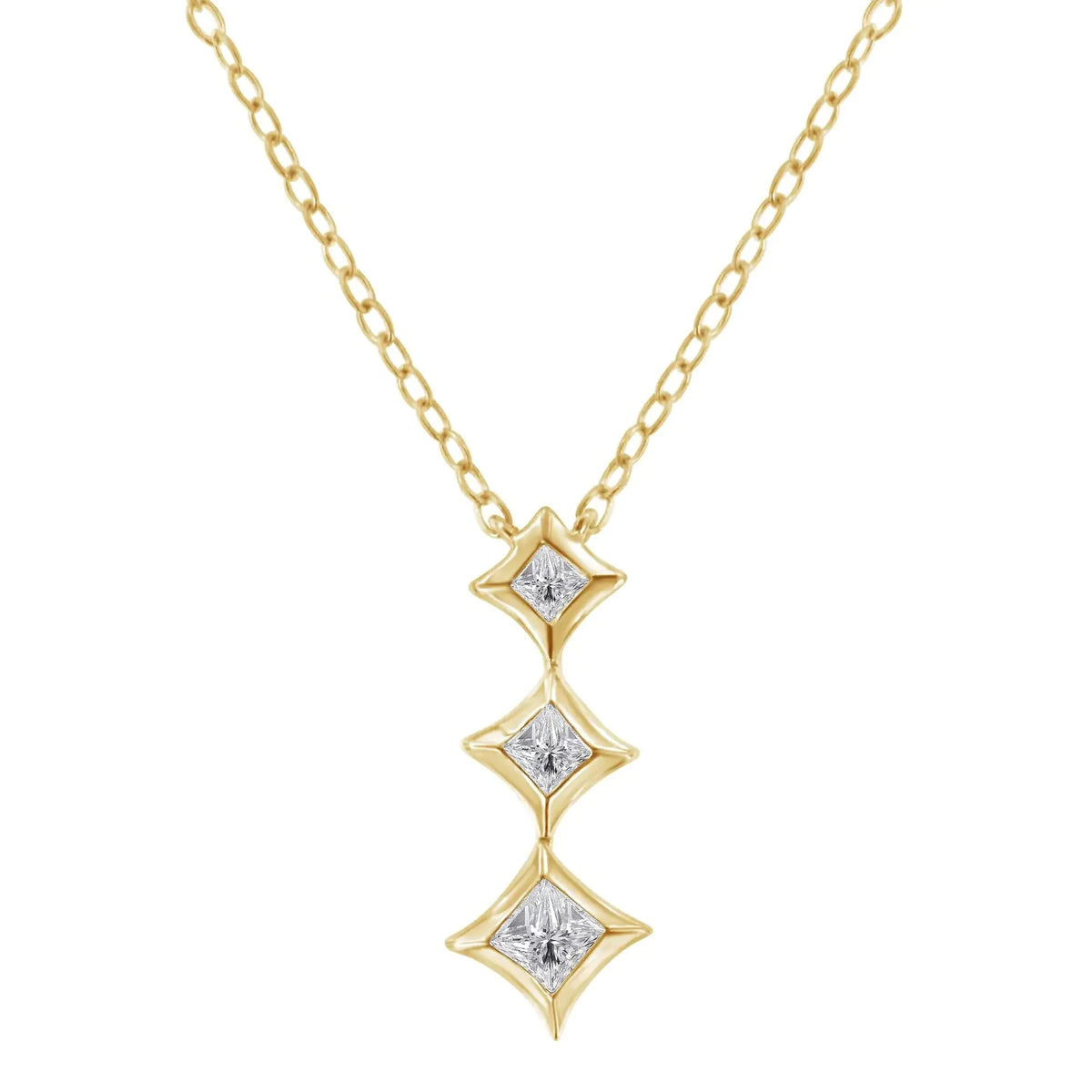 10K Gold 1/5 Cttw Princess Cut Diamond 3 Stone Drop 18" Pendant Necklace (H-I Color, SI2-I1 Clarity)