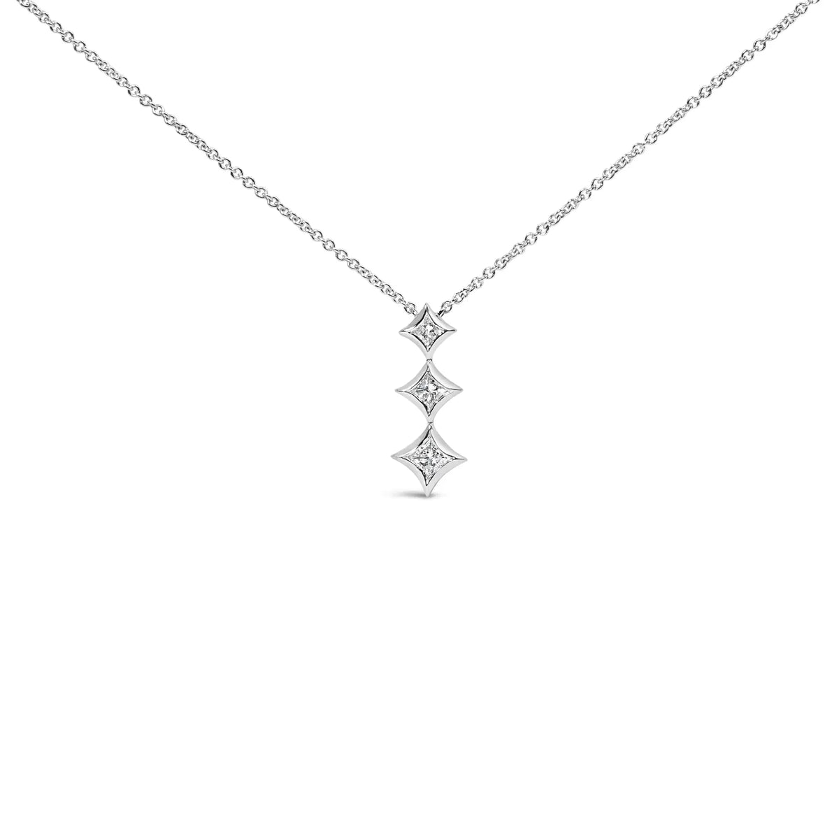 10K Gold 1/5 Cttw Princess Cut Diamond 3 Stone Drop 18" Pendant Necklace (H-I Color, SI2-I1 Clarity)