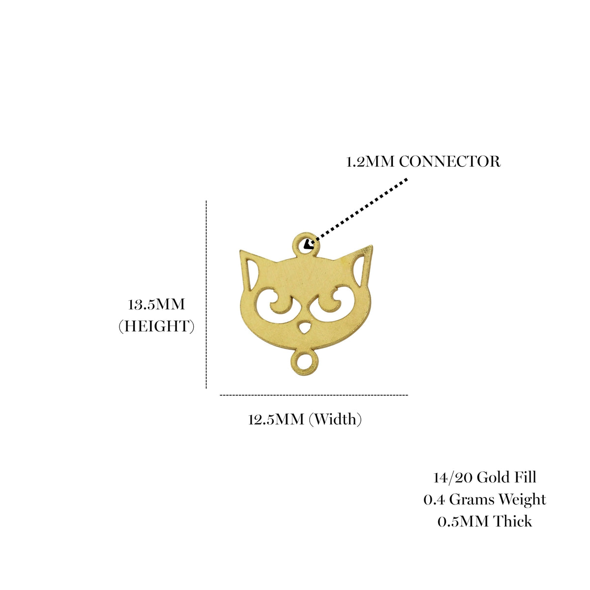 Whimsical Cat Face Permanent Jewelry Connector - Gold Filled
