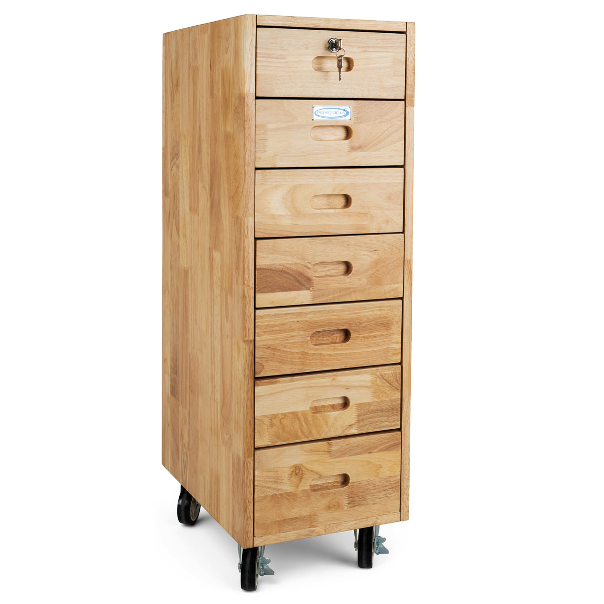 7 Drawer Rolling Cabinet - Heavy Duty Casters, Hardwood