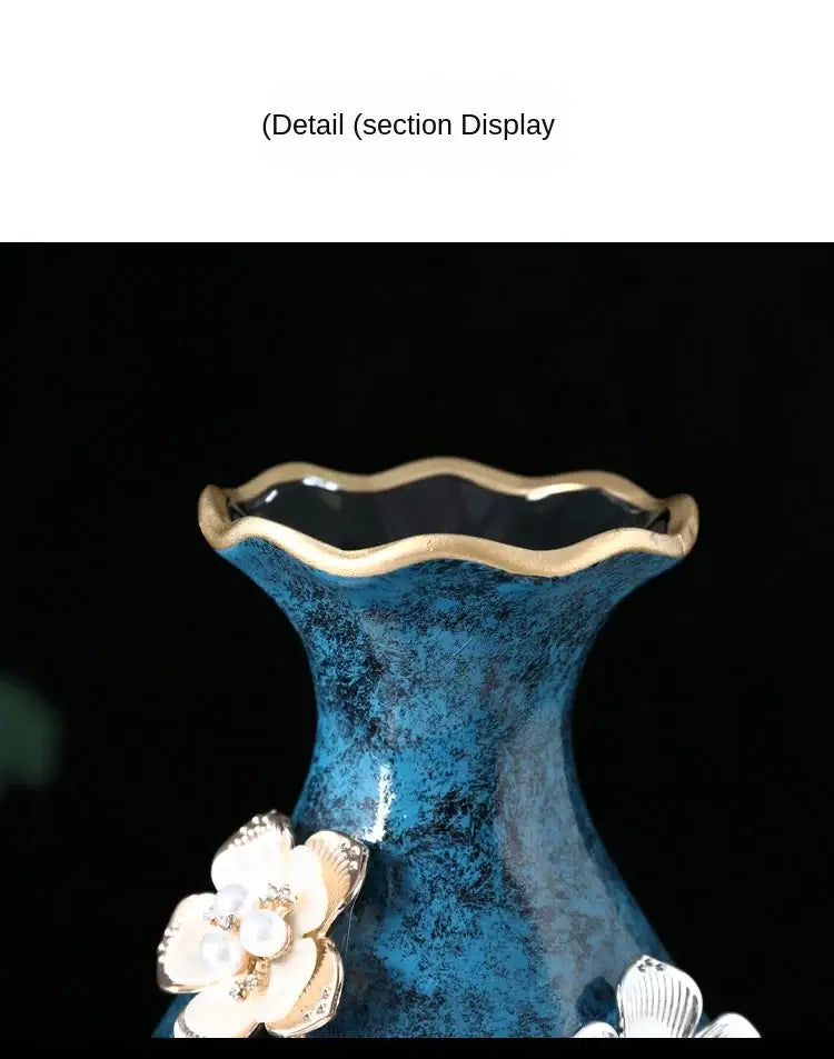 Teal Floral Ceramic Vase