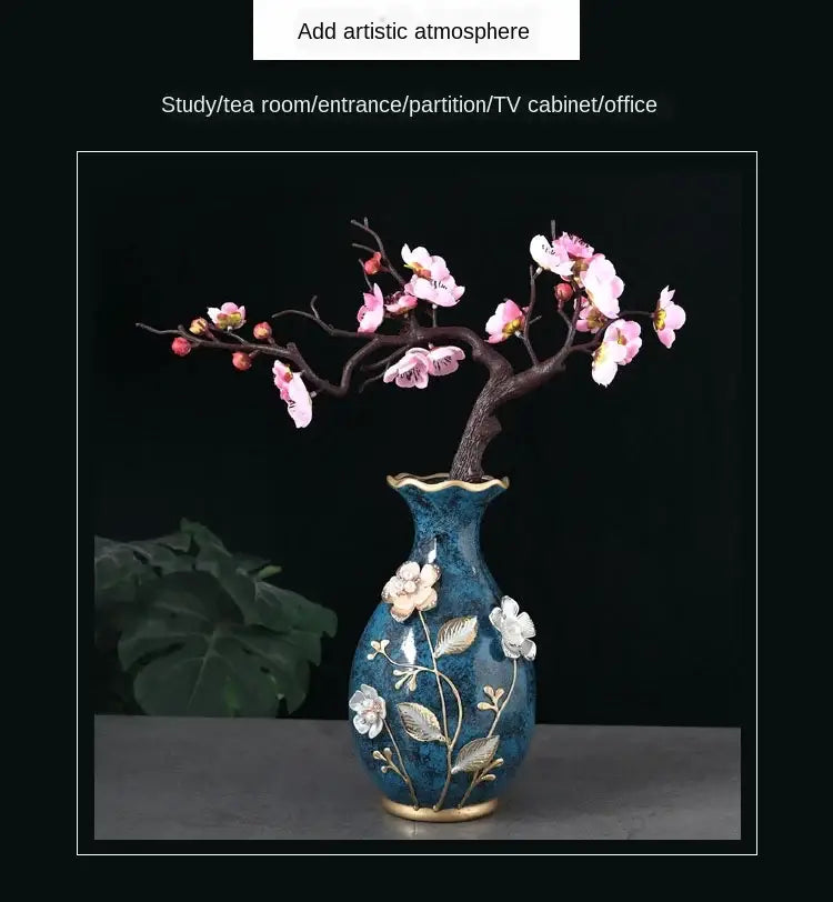 Teal Floral Ceramic Vase