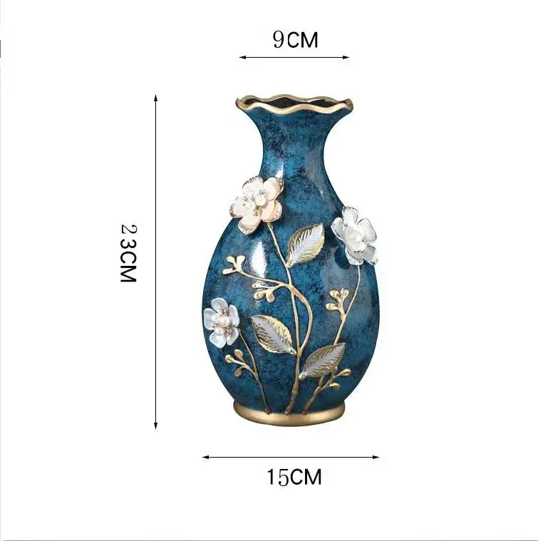 Teal Floral Ceramic Vase