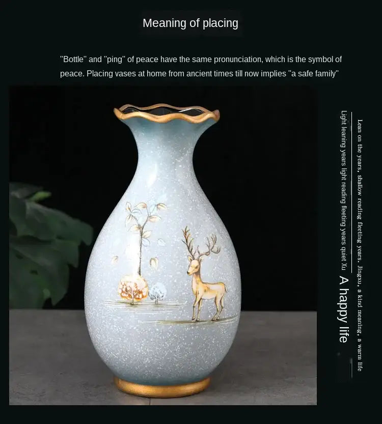 Teal Floral Ceramic Vase