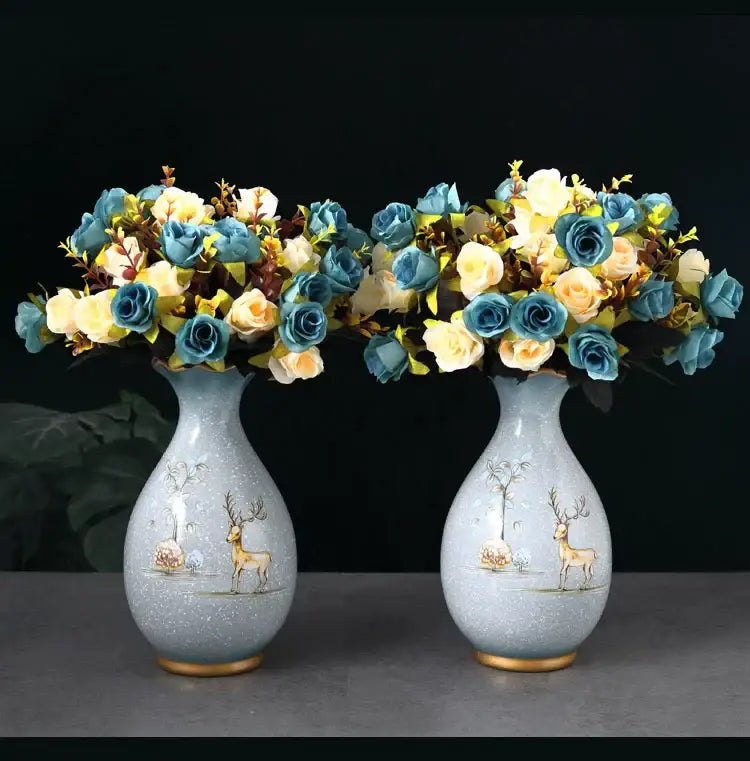 Teal Floral Ceramic Vase