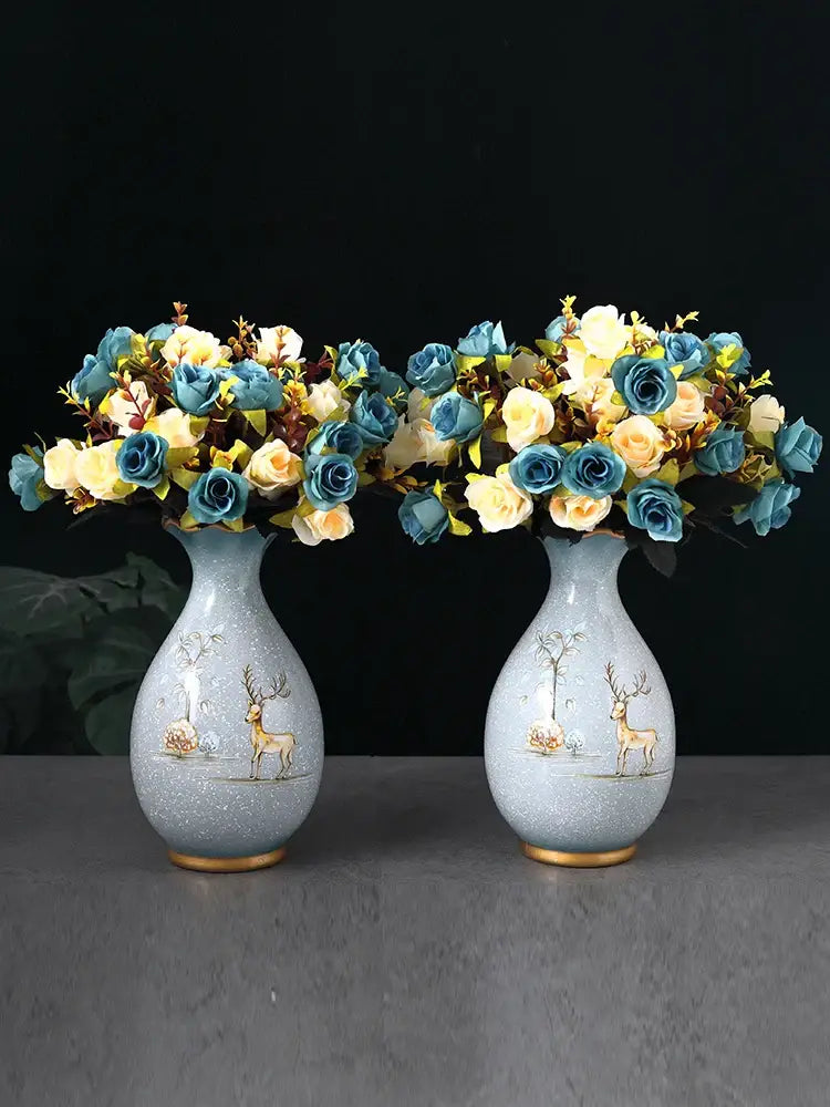 Teal Floral Ceramic Vase