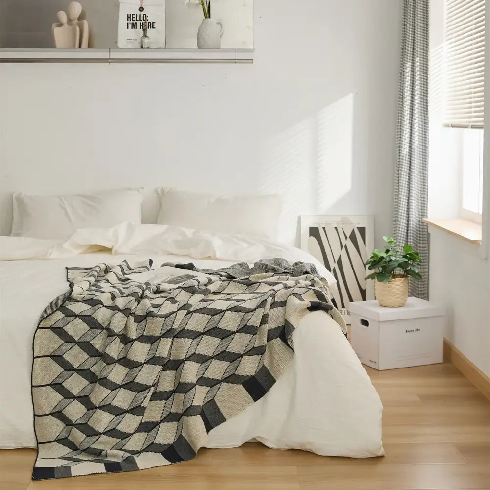 Black Beige Plaid Blanket