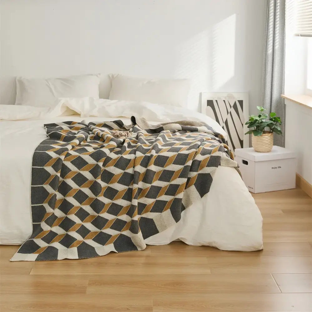 Black Beige Plaid Blanket