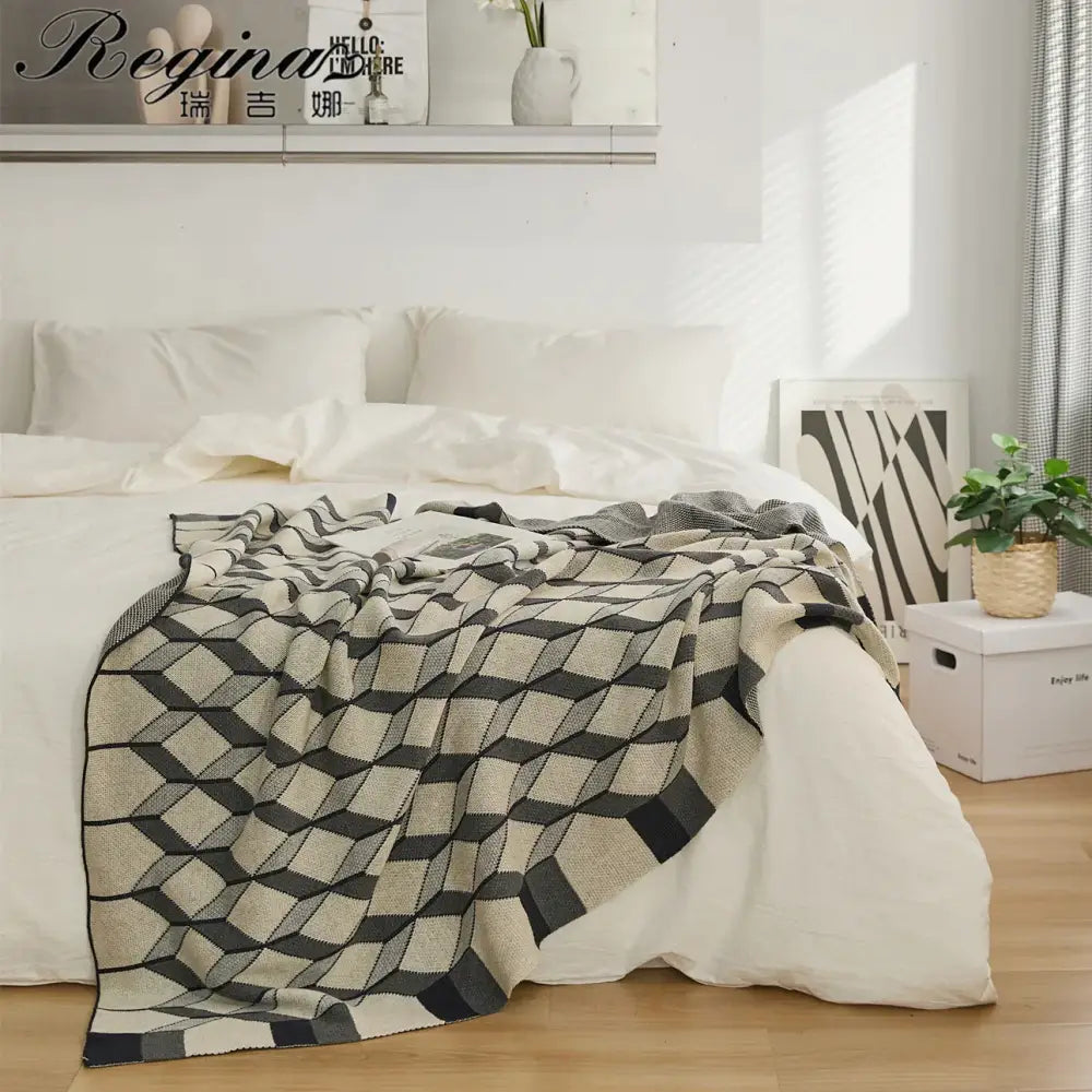 Black Beige Plaid Blanket