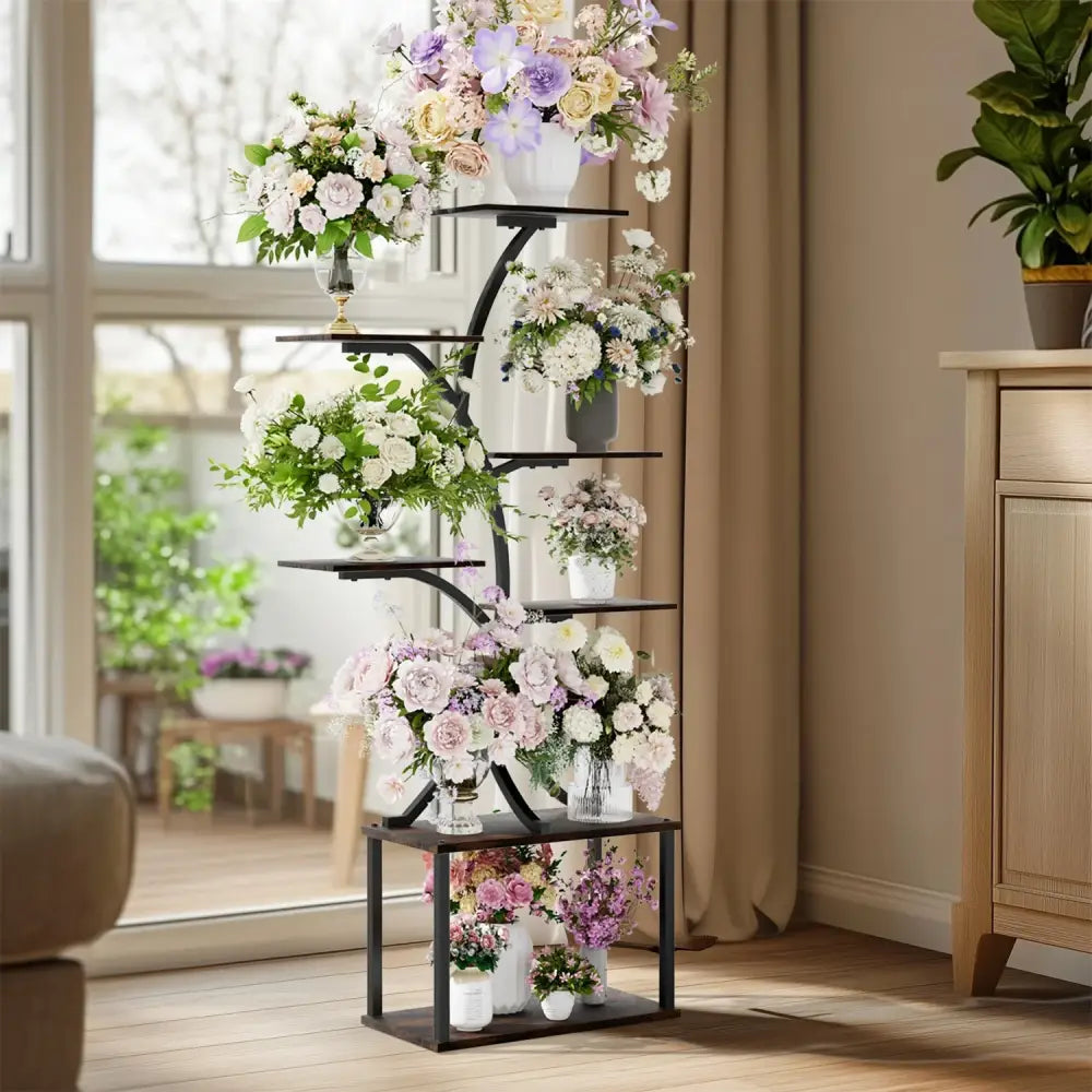 Seven-Tier Black Metal Plant Stand for Corners