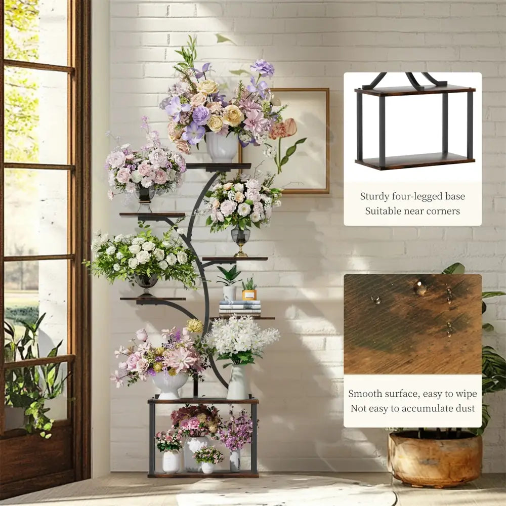 Seven-Tier Black Metal Plant Stand for Corners