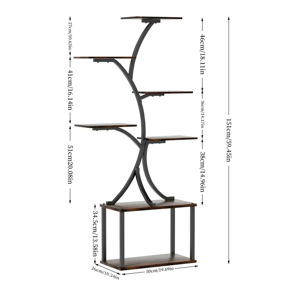 Seven-Tier Black Metal Plant Stand for Corners