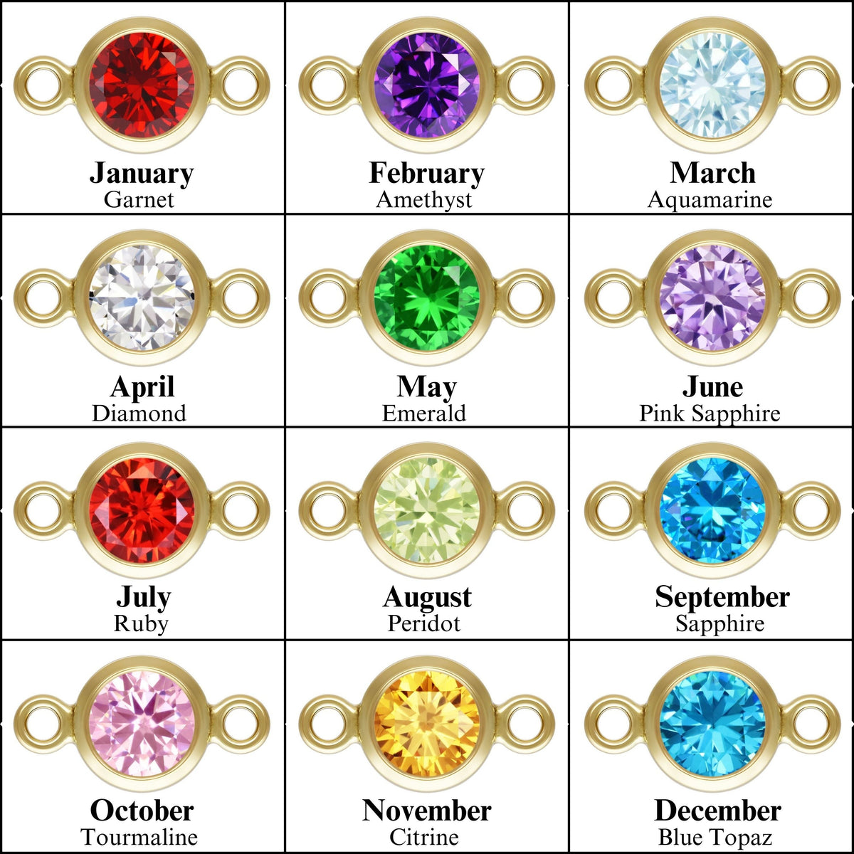 Birthstone Connectors, Gold Filled 14k, 4mm, For Permanent Jewelry