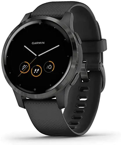 Garmin 010-N2172-11 Vivoactive 4S GPS Smartwatch Slate Stainless Steel Bezel with Black Case and Silicone Band (Renewed)