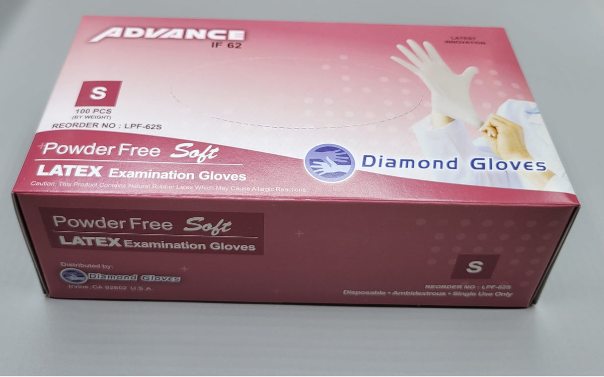 Diamond Advance IP62 Latex Exam Gloves 5.6mil Polymer Coated Powder Free 10 boxes per case