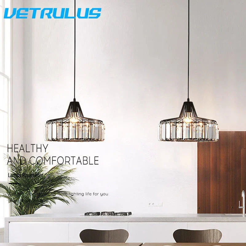 Gold Crystal Pendant Chandelier 3-Light Gold