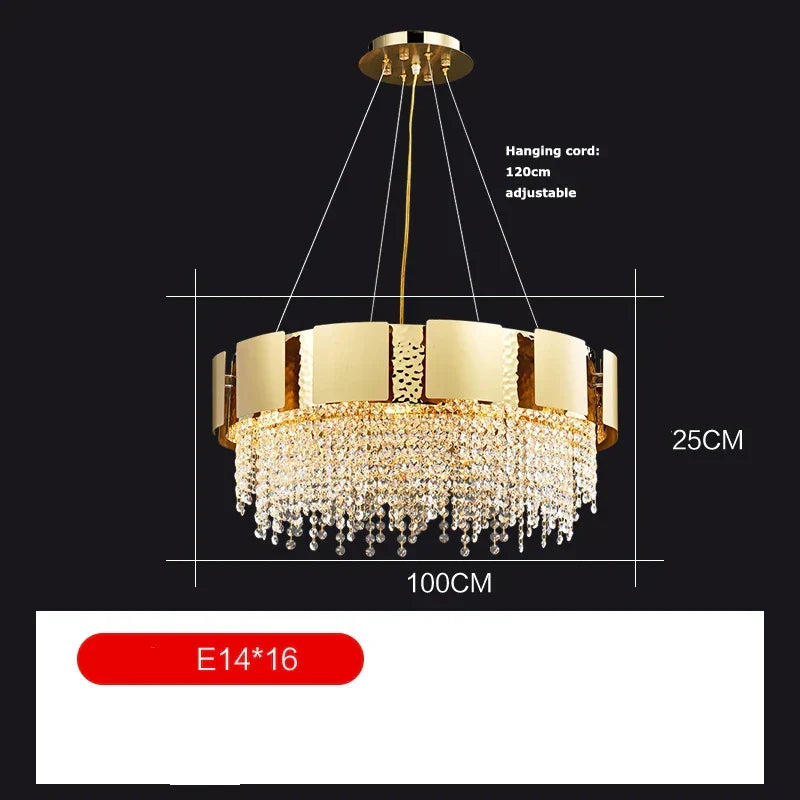 Gold Crystal Pendant Light Polished Steel Foyer