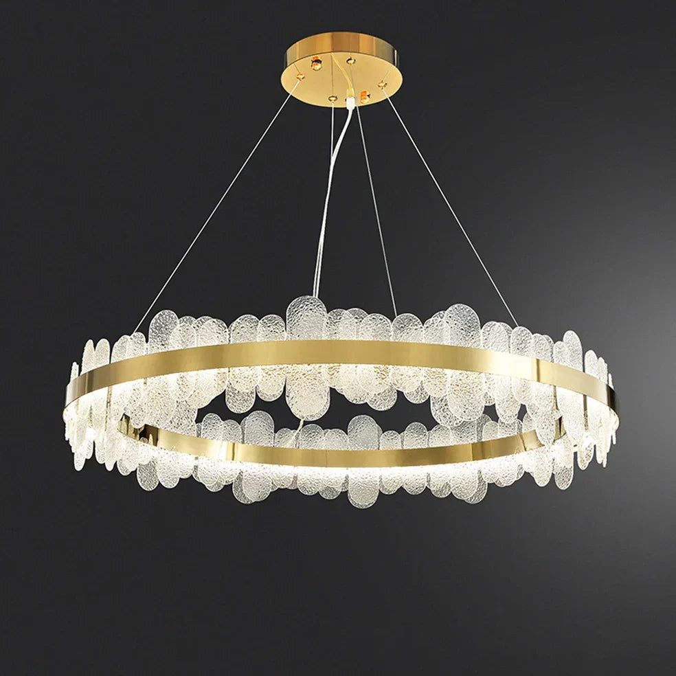 Gold LED Dining Chandelier Frosted Glass 80cm