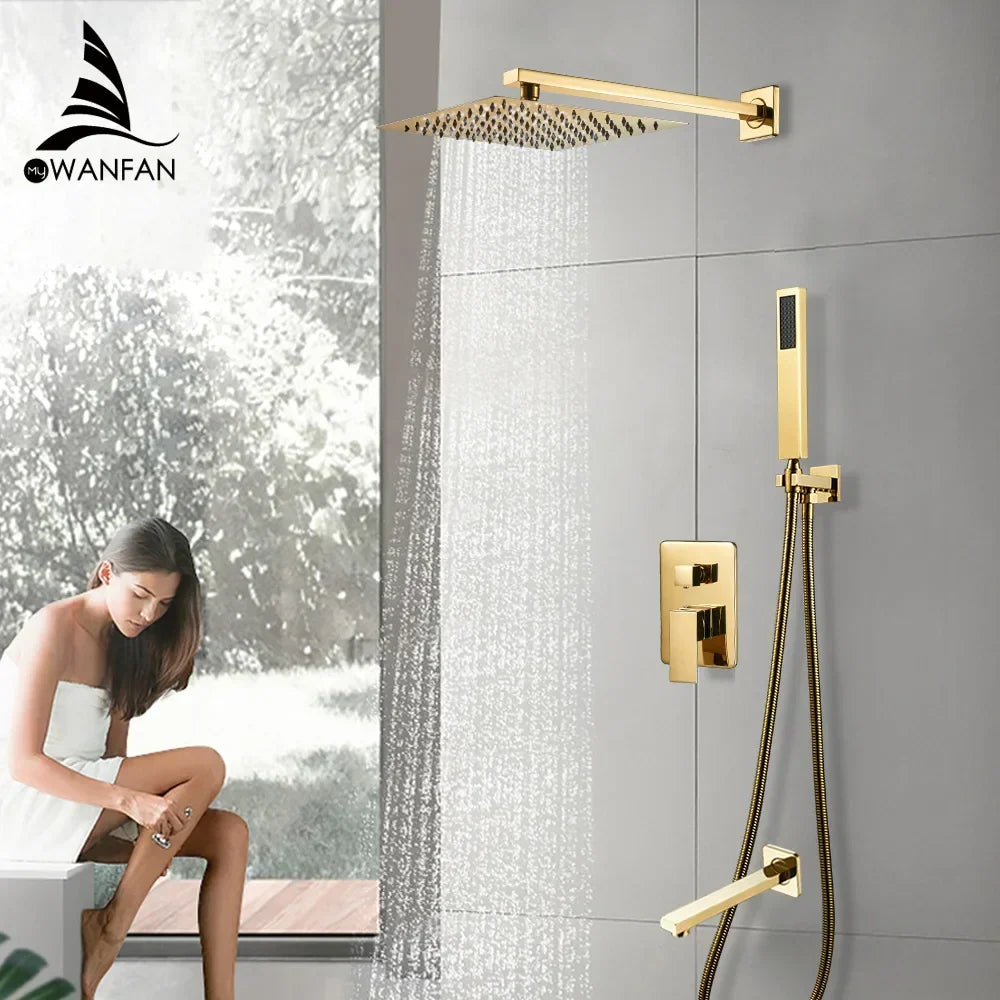 Brass Gold Rain Shower Set