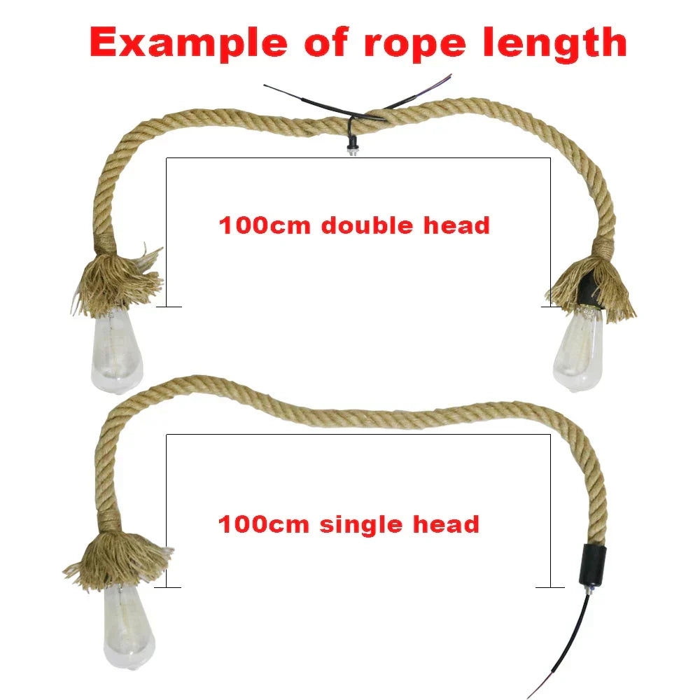 Hemp Rope Pendant Light Double Rope Industrial Loft