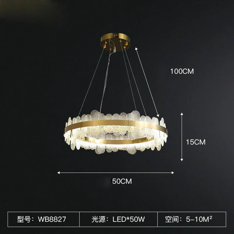 Gold LED Dining Chandelier Frosted Glass 80cm
