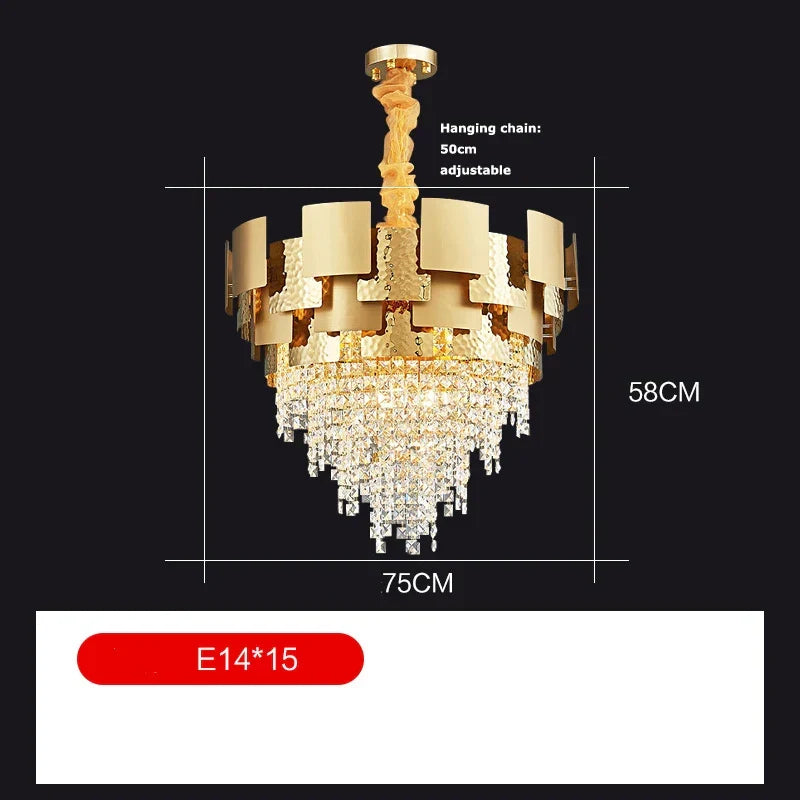 Gold Crystal Pendant Light Polished Steel Foyer