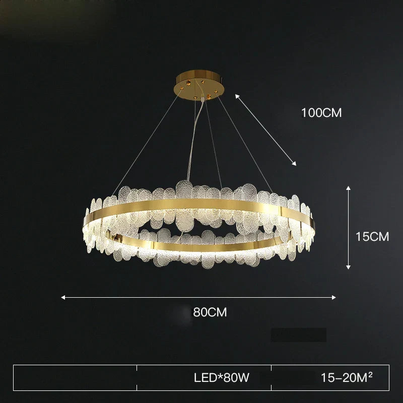 Gold LED Dining Chandelier Frosted Glass 80cm