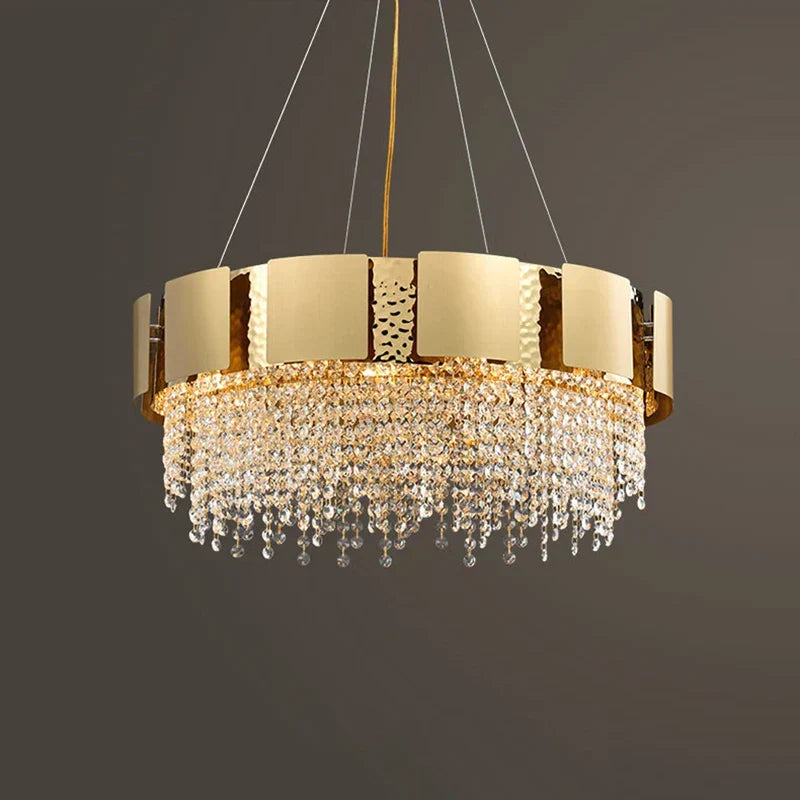 Gold Crystal Pendant Light Polished Steel Foyer