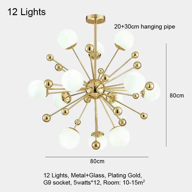 Gold Glass Pendant Light 18-Light Design