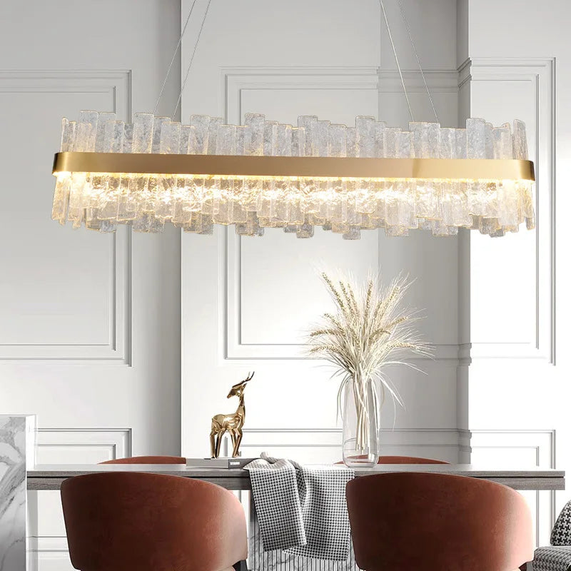 Golden Crystal Pendant Light Rectangle 100cm