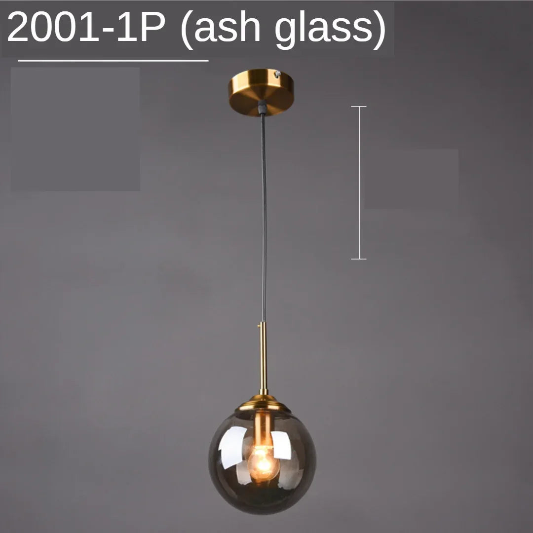 Glass Ball Pendant Light Amber Kitchen Style