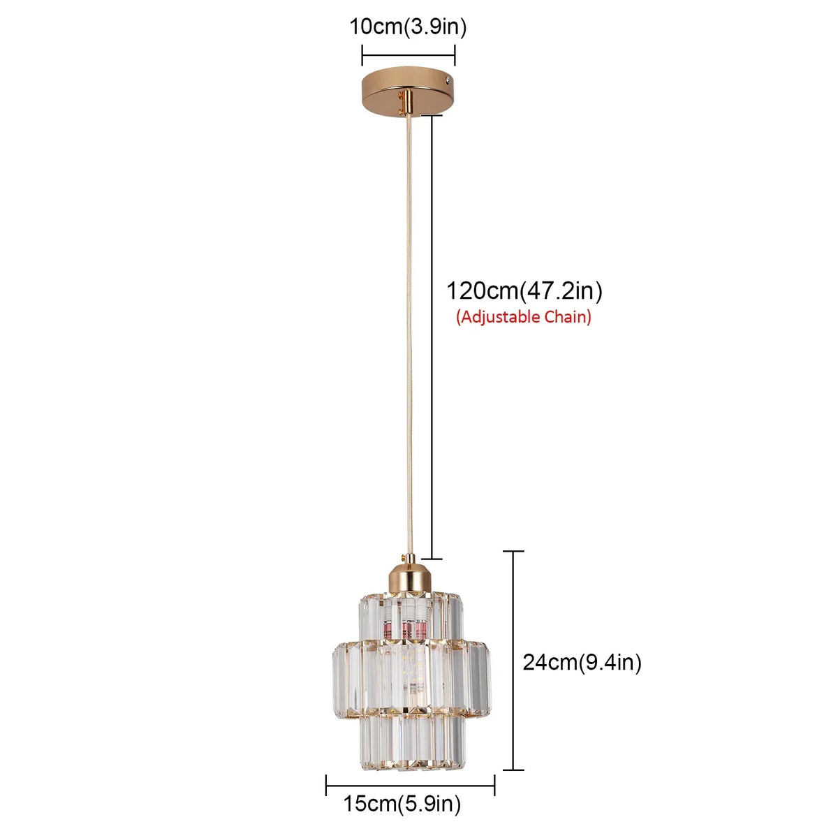 Gold Crystal Pendant Chandelier 3-Light Gold