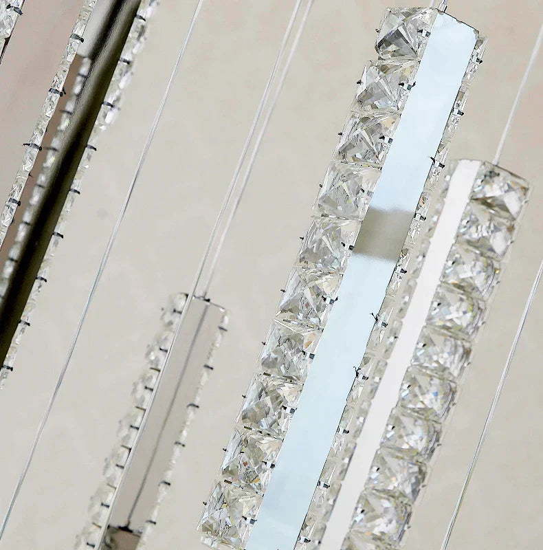 Chrome Crystal Pendant Light 20-Head Staircase