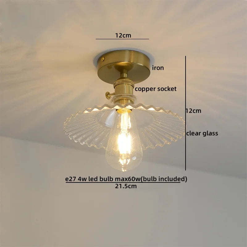 Green Glass Ceiling Light Copper Iron Blend