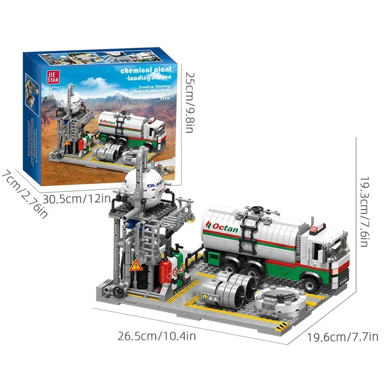 City Street View Building Blocks Natural Gas Storage Center Laboratory Transport Station 3 In 1 Assembly Model Bricks Kids Toys