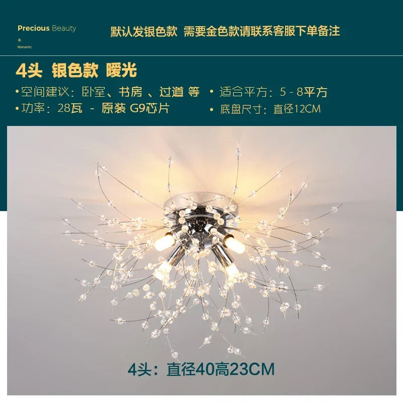 Gold Dandelion Crystal Chandelier 8-Head Nordic
