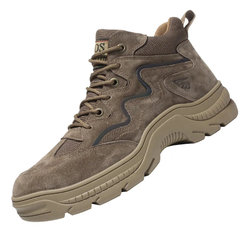 Reflective Strip Design Safety Work Shoes For Men Cow Suede Leather Indestructible Construction Boots Steel Toe Male Footwear