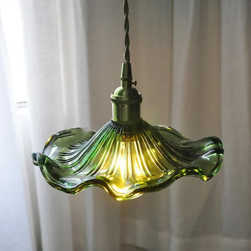 Green Glass Pendant Light 3-Head Adjustable Wire