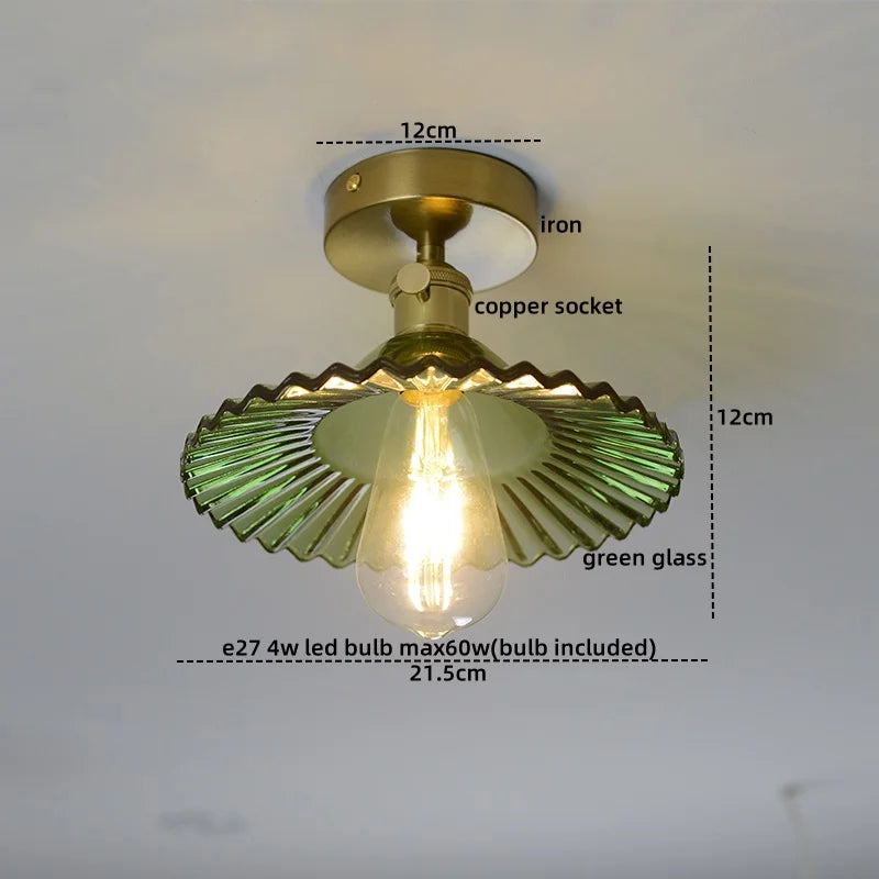 Green Glass Ceiling Light Copper Iron Blend