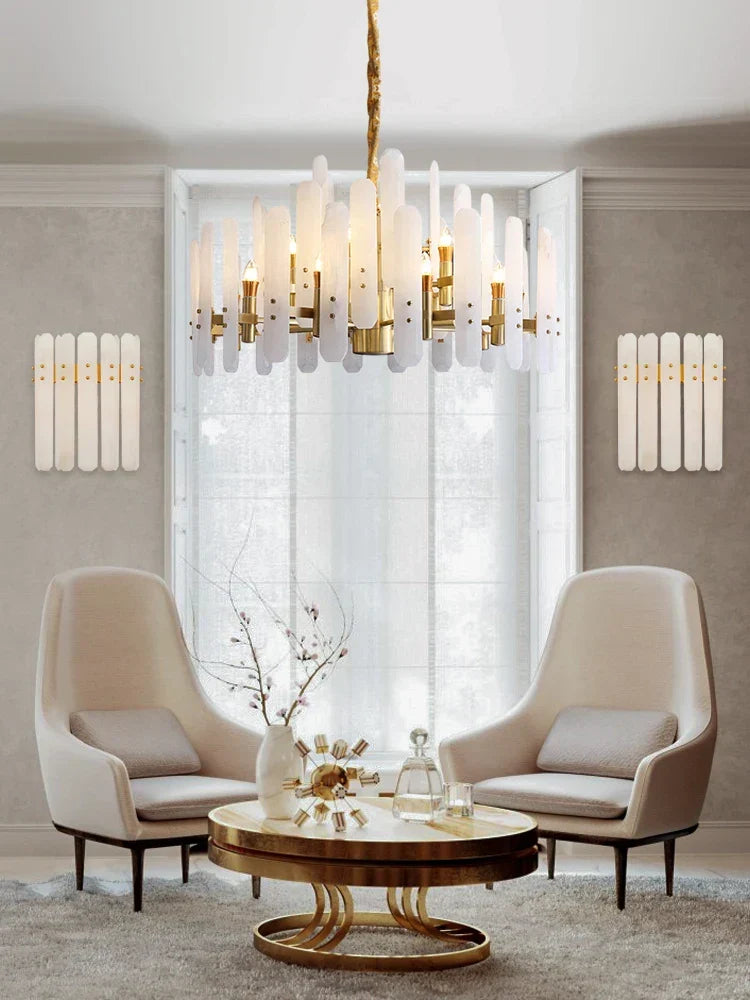 Gold Chrome Alabaster Chandelier