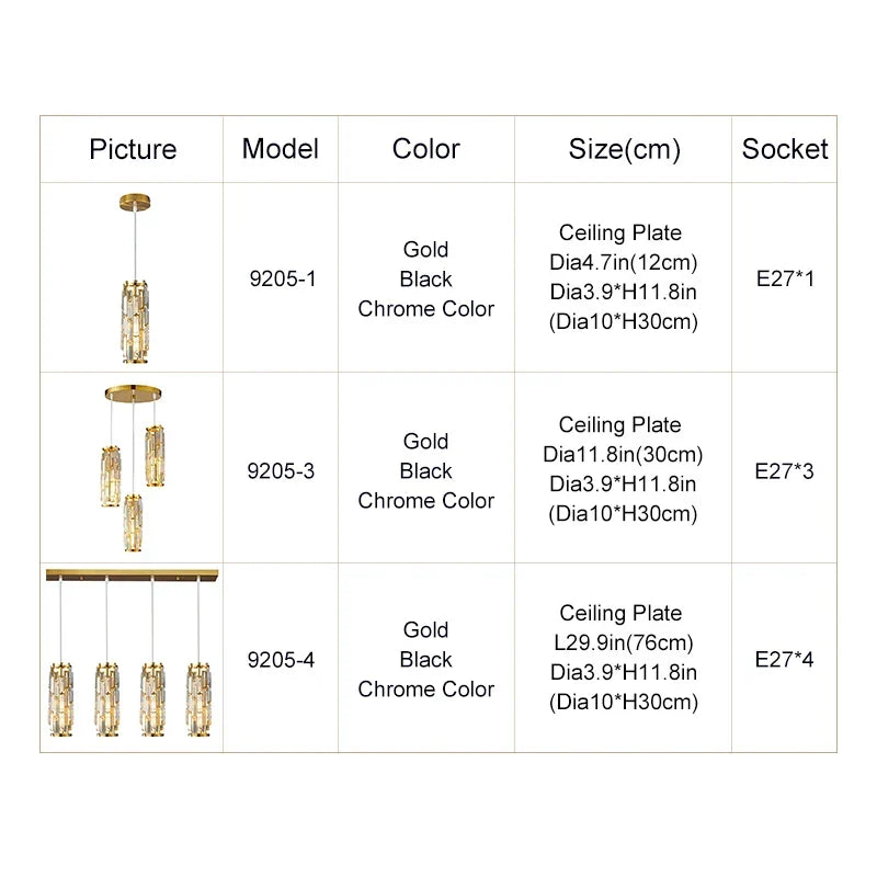 Gold Crystal Pendant Light L76cm Shimmering
