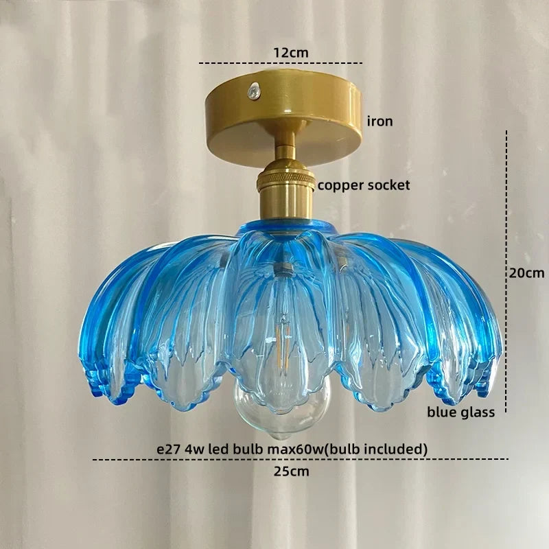 Green Glass Ceiling Light Copper Iron Blend
