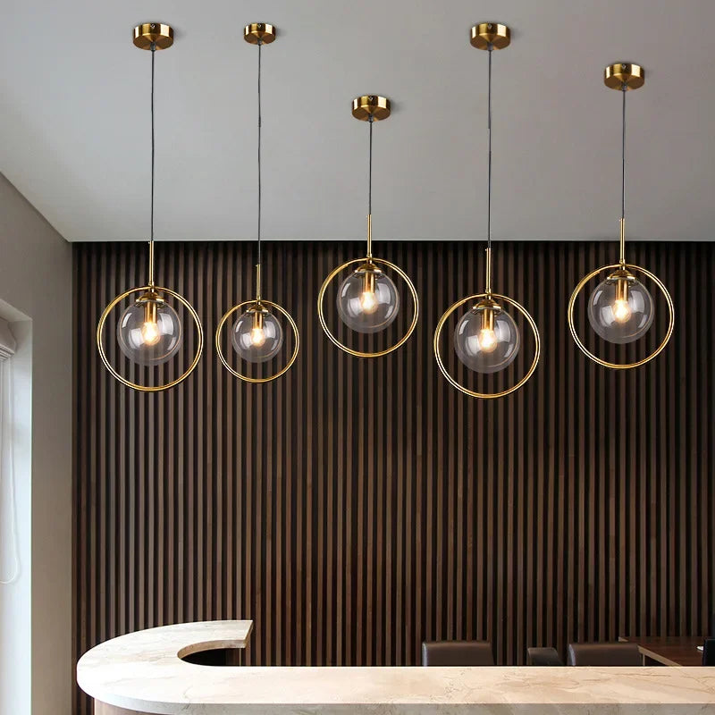Glass Ball Pendant Light Amber Kitchen Style