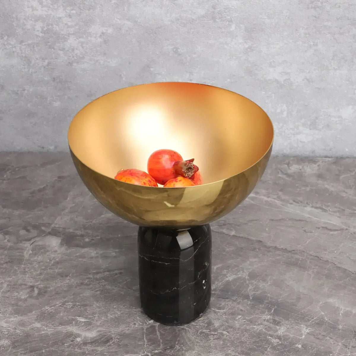 Gold Metal Fruit Bowl With Marble Base Large
