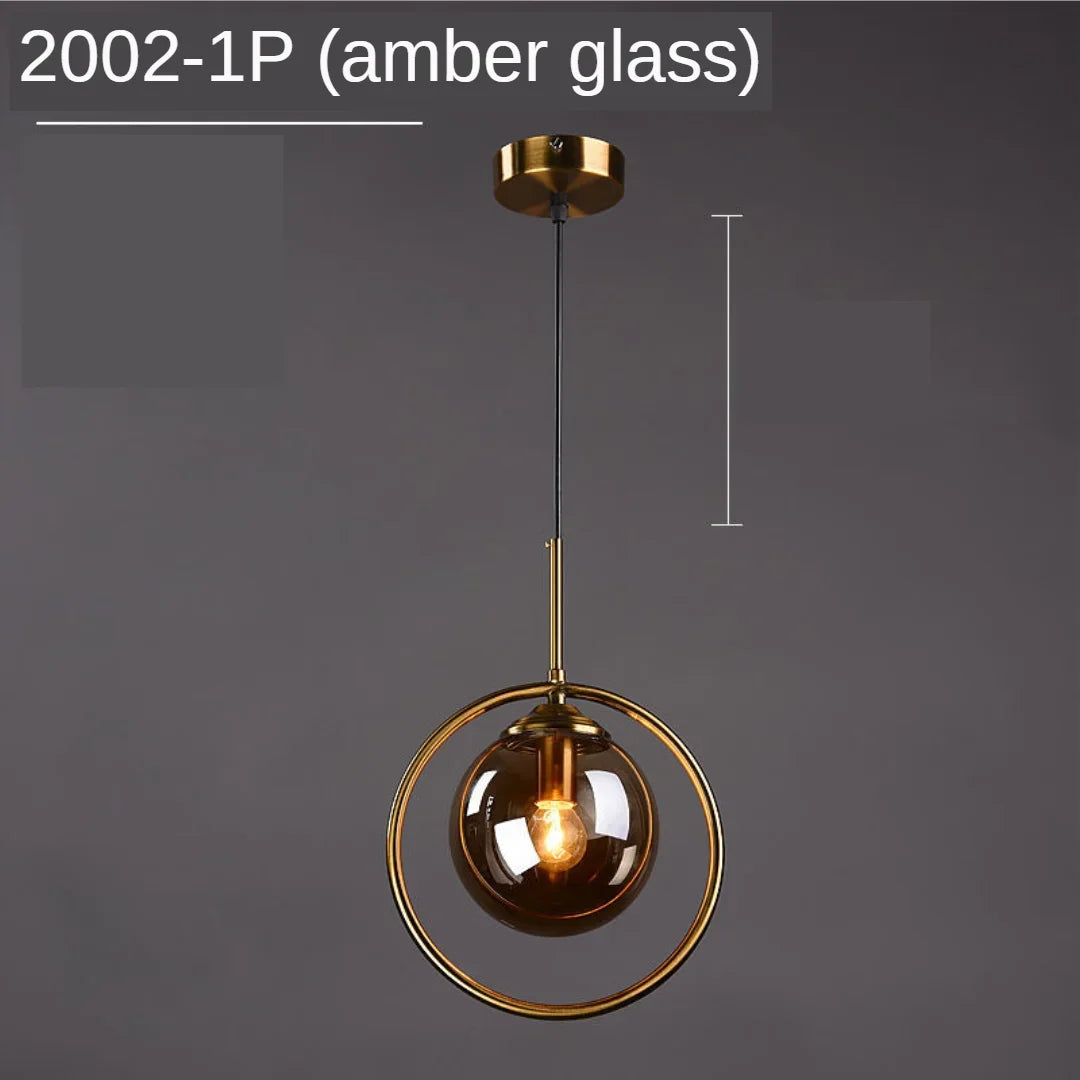 Glass Ball Pendant Light Amber Kitchen Style